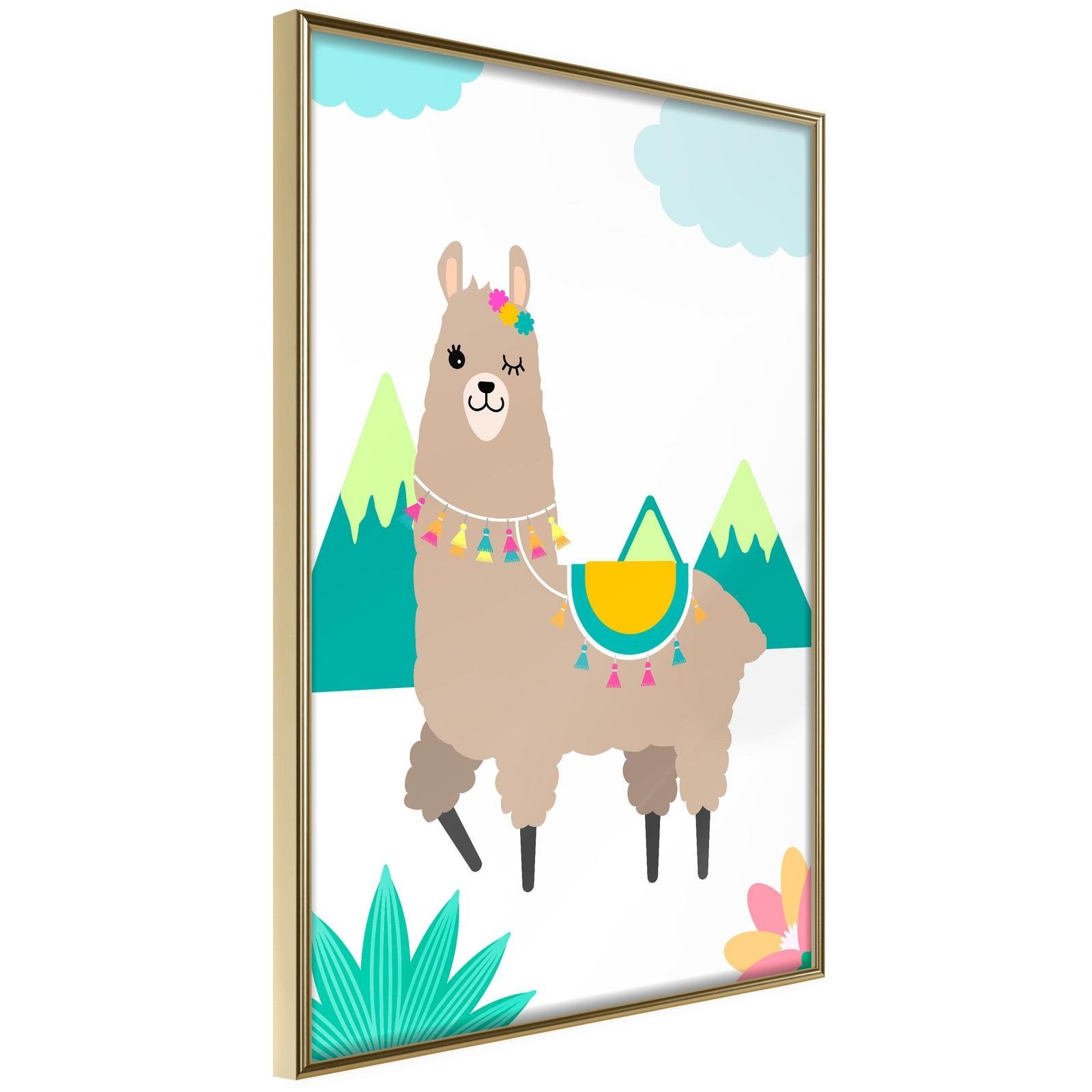 Läs mer om Inramad Poster / Tavla - Playful Llama - 20x30 Guldram