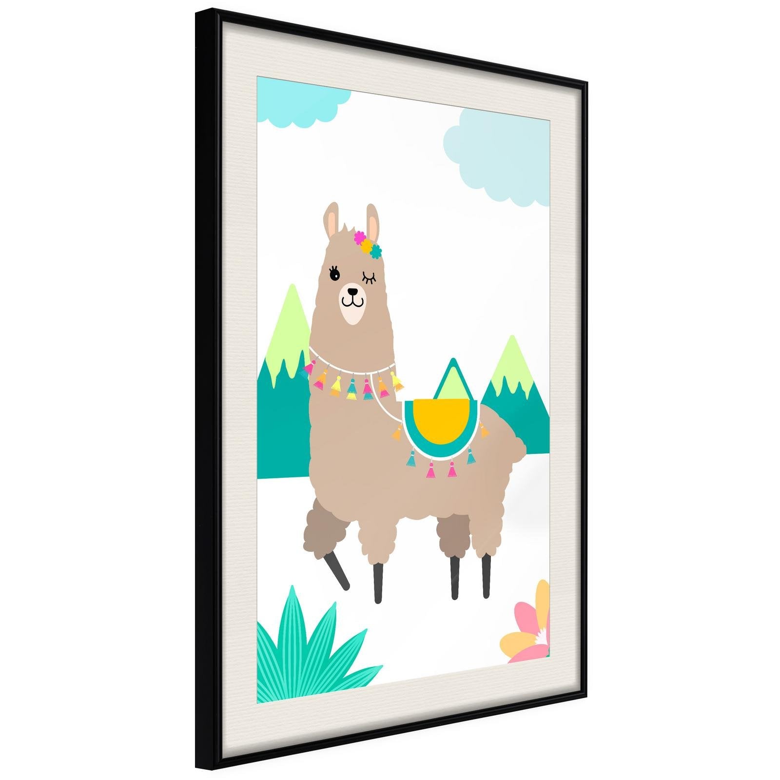 Läs mer om Inramad Poster / Tavla - Playful Llama - 40x60 Svart ram med passepartout