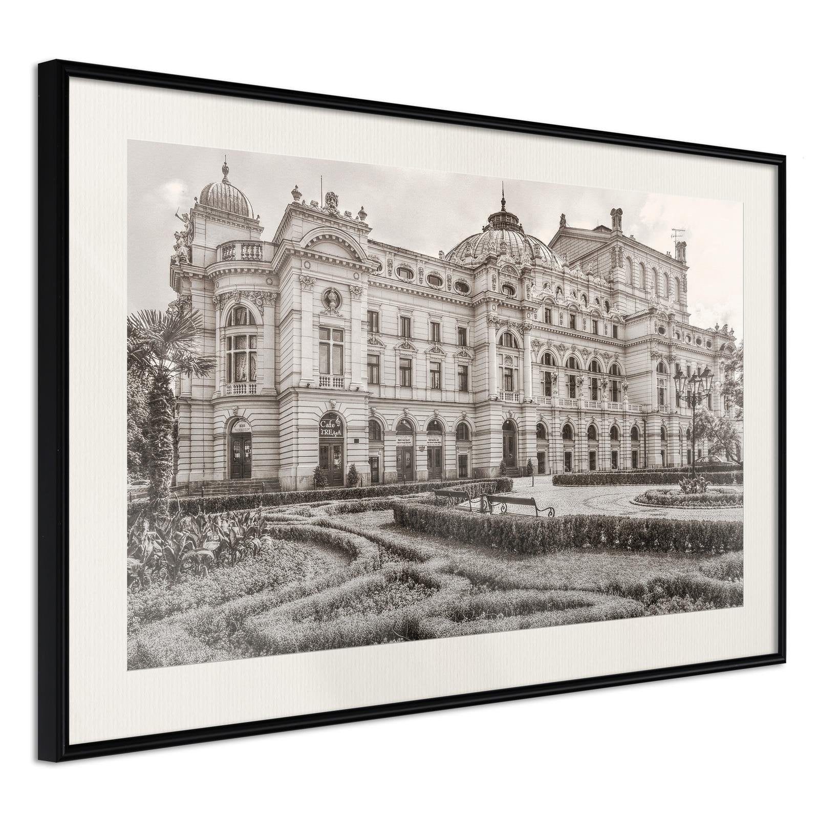 Inramad Poster / Tavla - Postcard from Cracow: Slowacki Theater - 90x60 Svart ram med passepartout