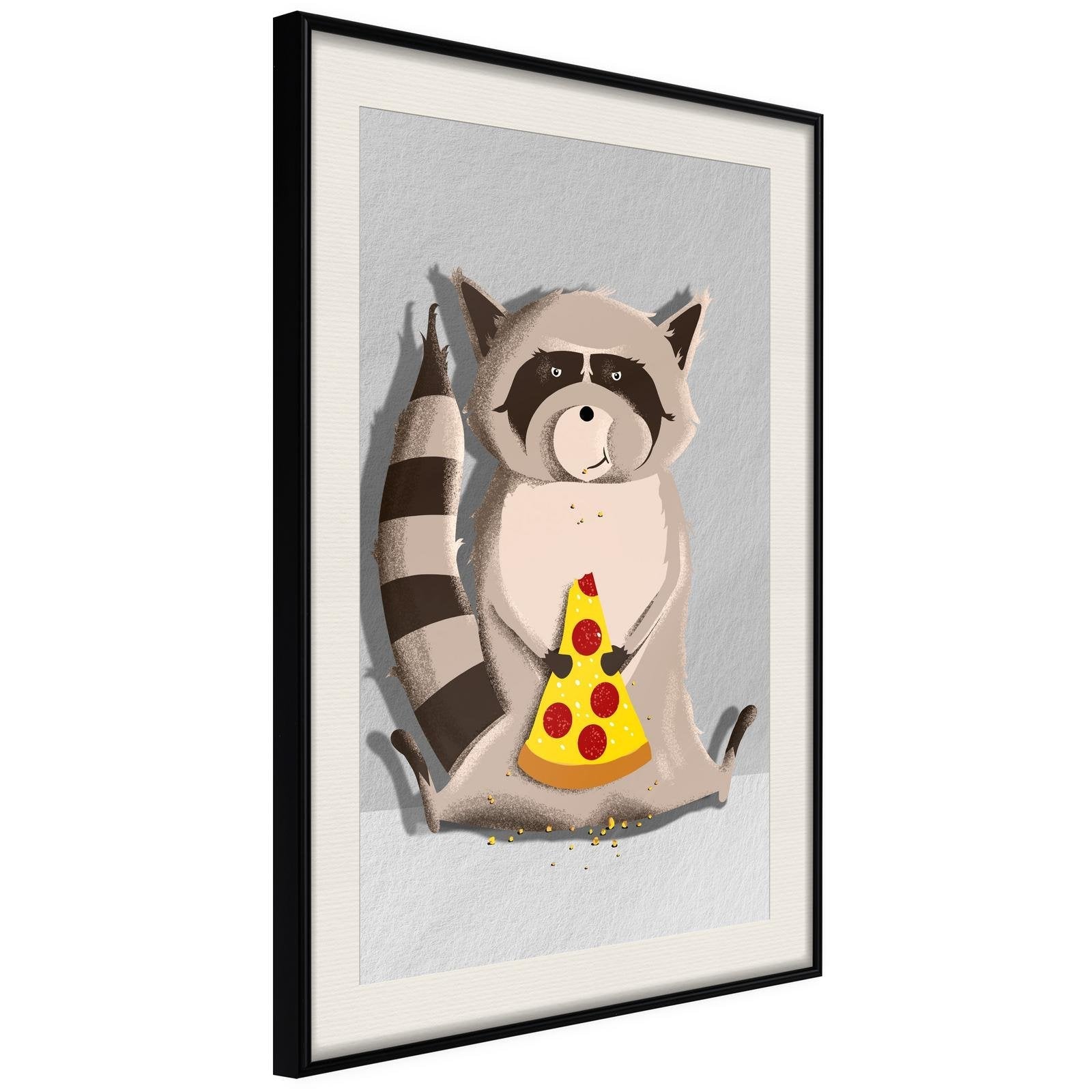 Läs mer om Inramad Poster / Tavla - Racoon Eating Pizza - 20x30 Svart ram med passepartout