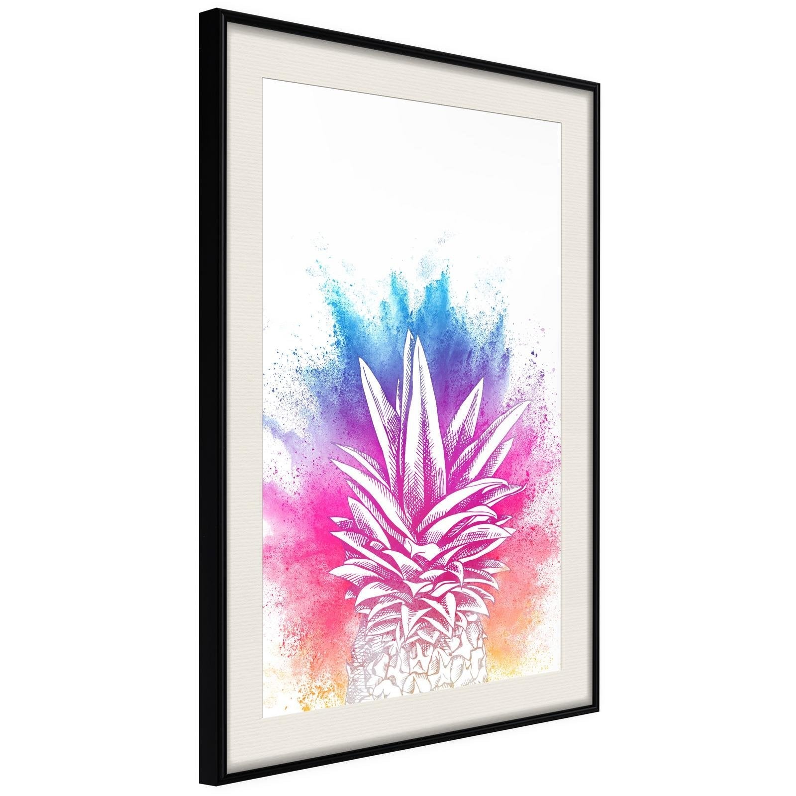 Läs mer om Inramad Poster / Tavla - Rainbow Pineapple Crown - 30x45 Svart ram med passepartout