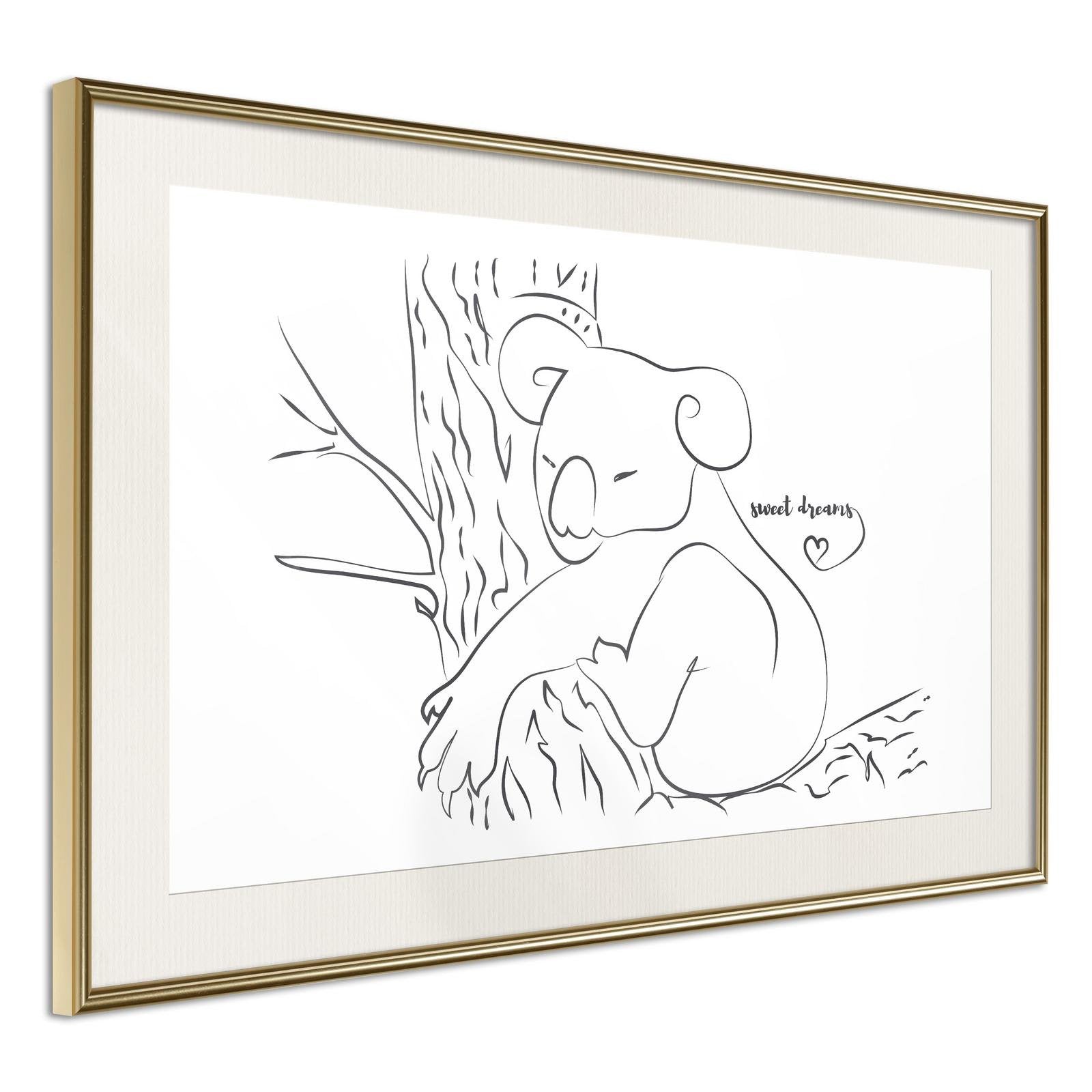 Inramad Poster / Tavla - Resting Koala - 30x20 Guldram med passepartout