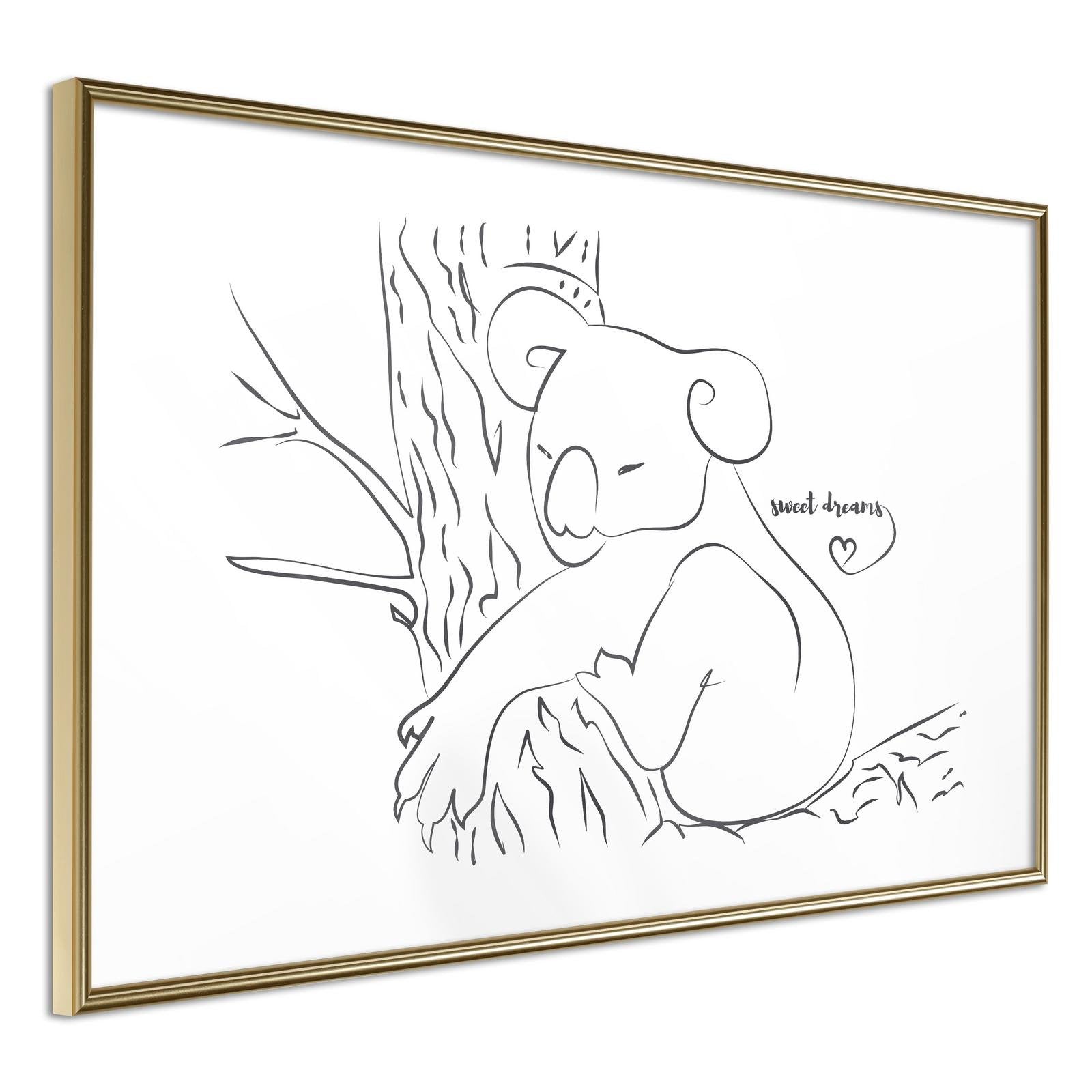 Inramad Poster / Tavla - Resting Koala - 60x40 Guldram