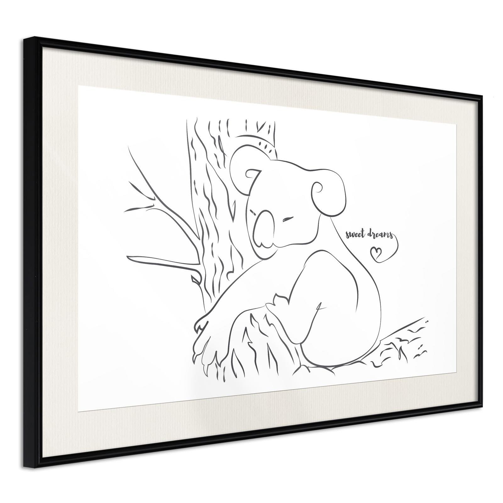 Inramad Poster / Tavla - Resting Koala - 30x20 Svart ram med passepartout