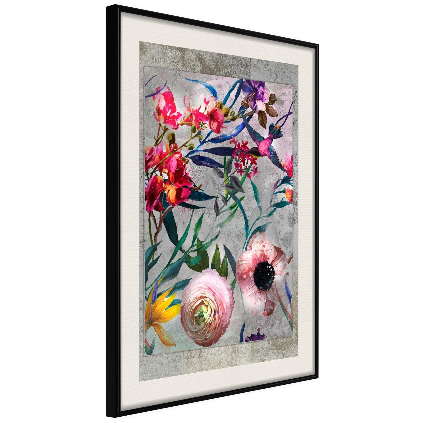 Läs mer om Inramad Poster / Tavla - Scattered Flowers - 20x30 Svart ram med passepartout