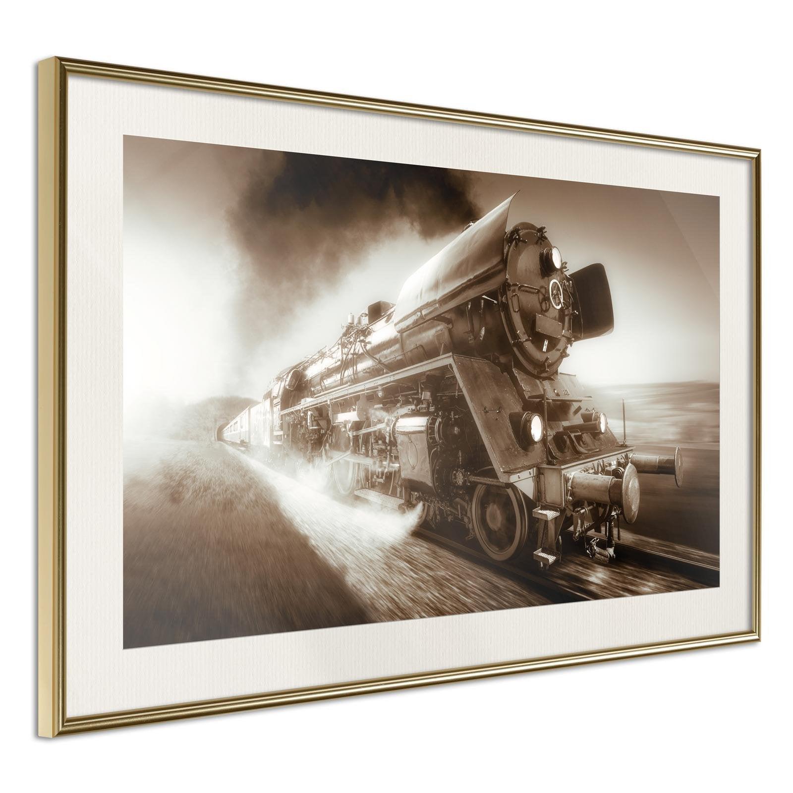Läs mer om Inramad Poster / Tavla - Steam and Steel - 60x40 Guldram med passepartout