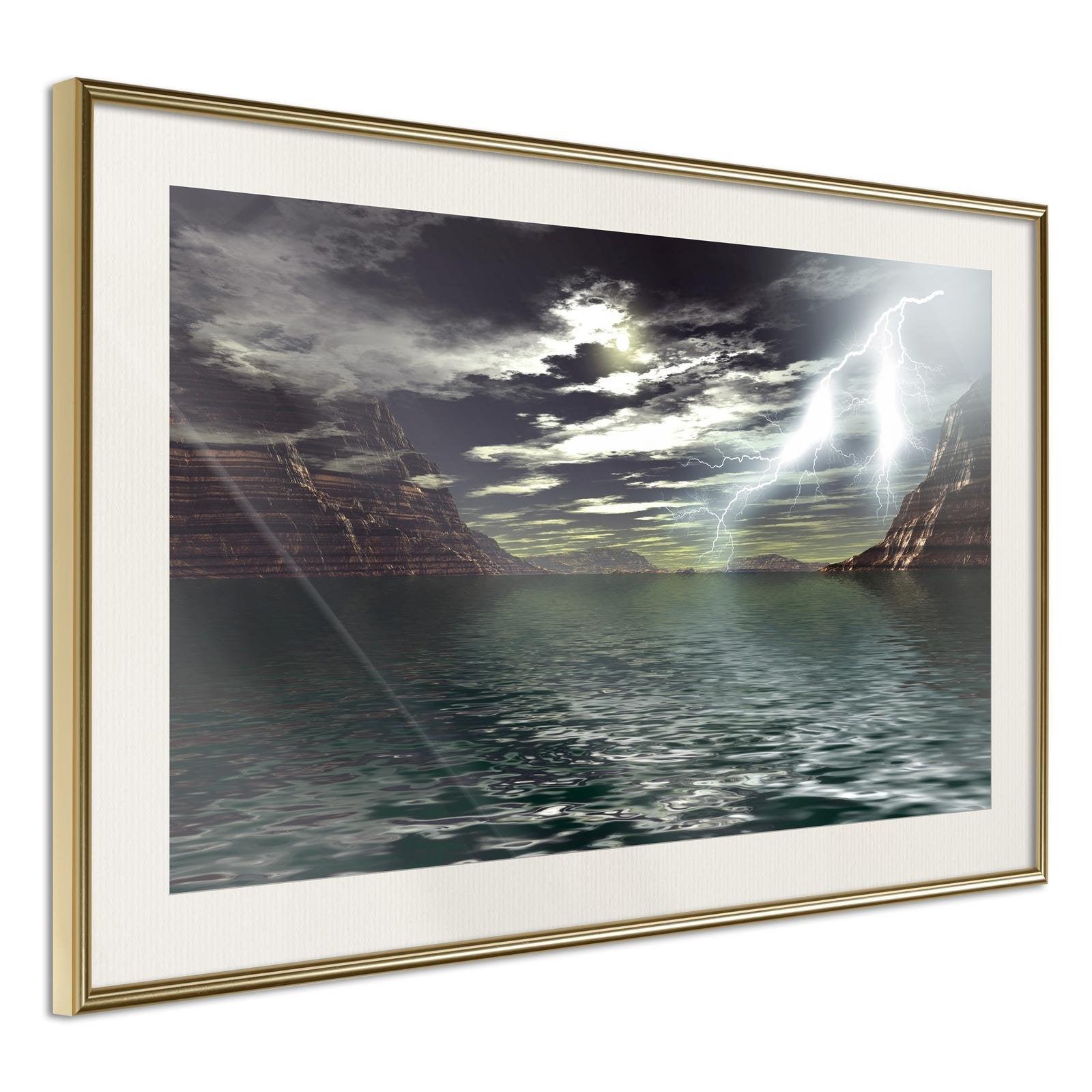 Läs mer om Inramad Poster / Tavla - Storm over the Canyon - 60x40 Guldram med passepartout