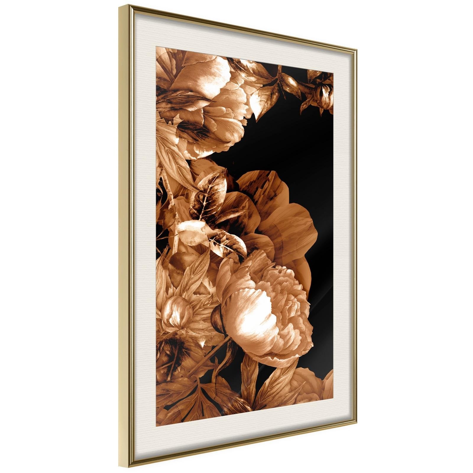 Läs mer om Inramad Poster / Tavla - Summer Flowers in Sepia - 30x45 Guldram med passepartout