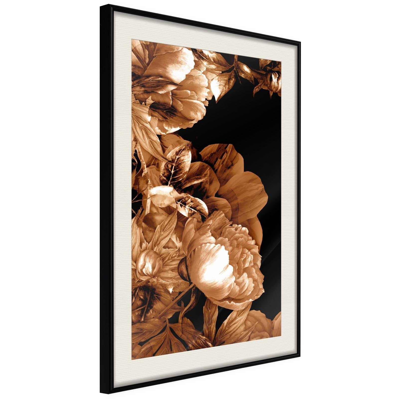 Inramad Poster / Tavla - Summer Flowers in Sepia - 40x60 Svart ram med passepartout