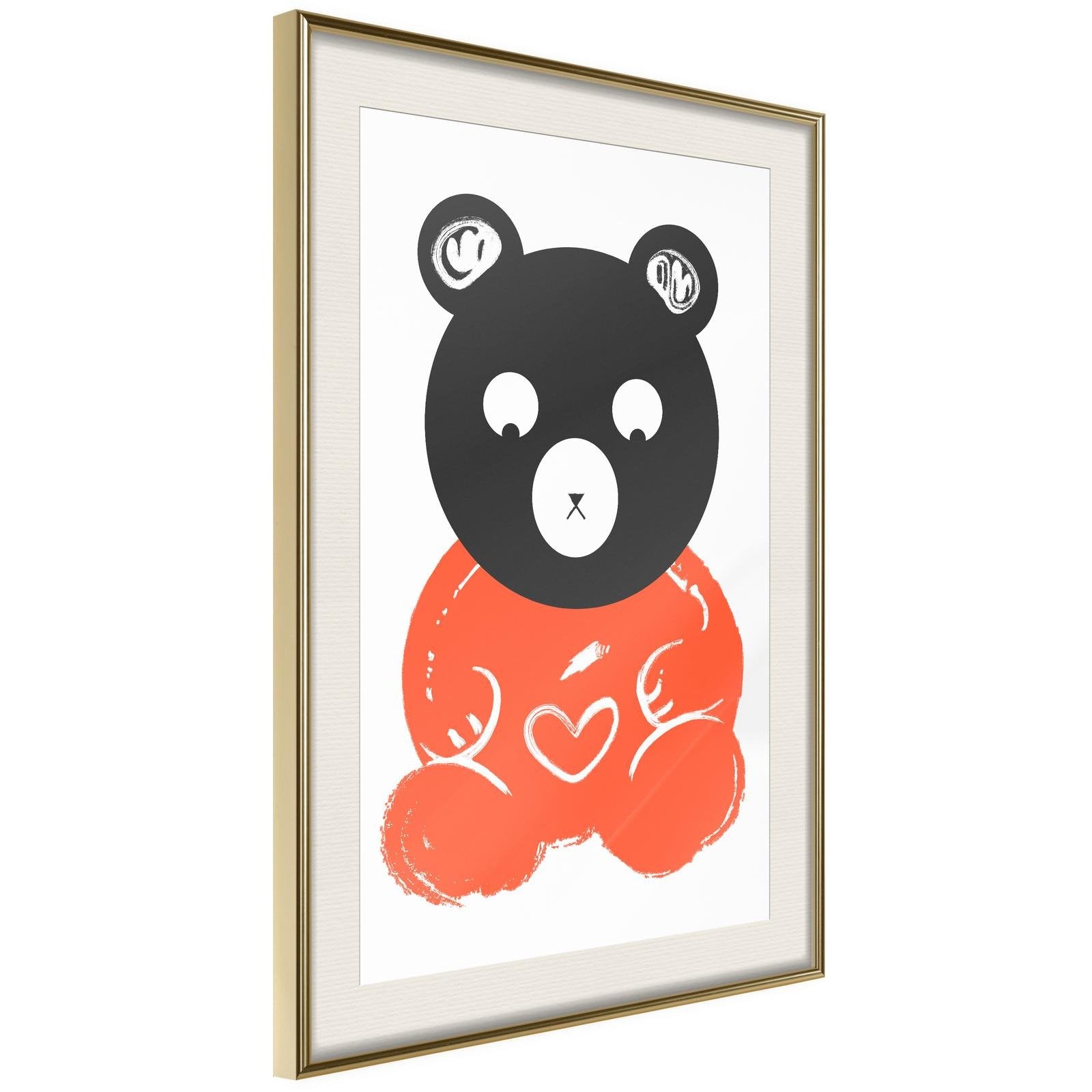 Inramad Poster / Tavla - Teddy Bear in Love - 40x60 Guldram med passepartout