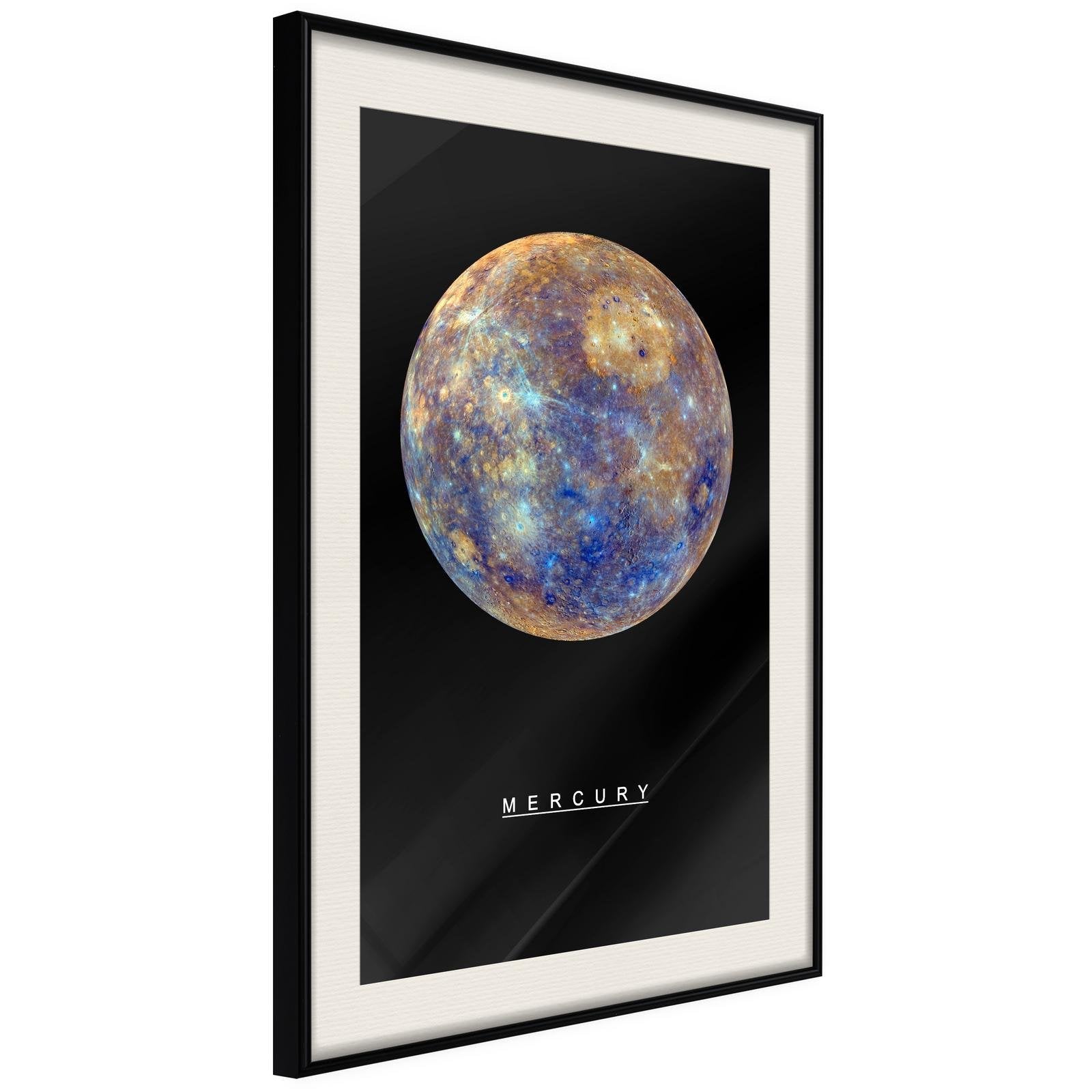 Inramad Poster / Tavla - The Solar System: Mercury - 40x60 Svart ram med passepartout