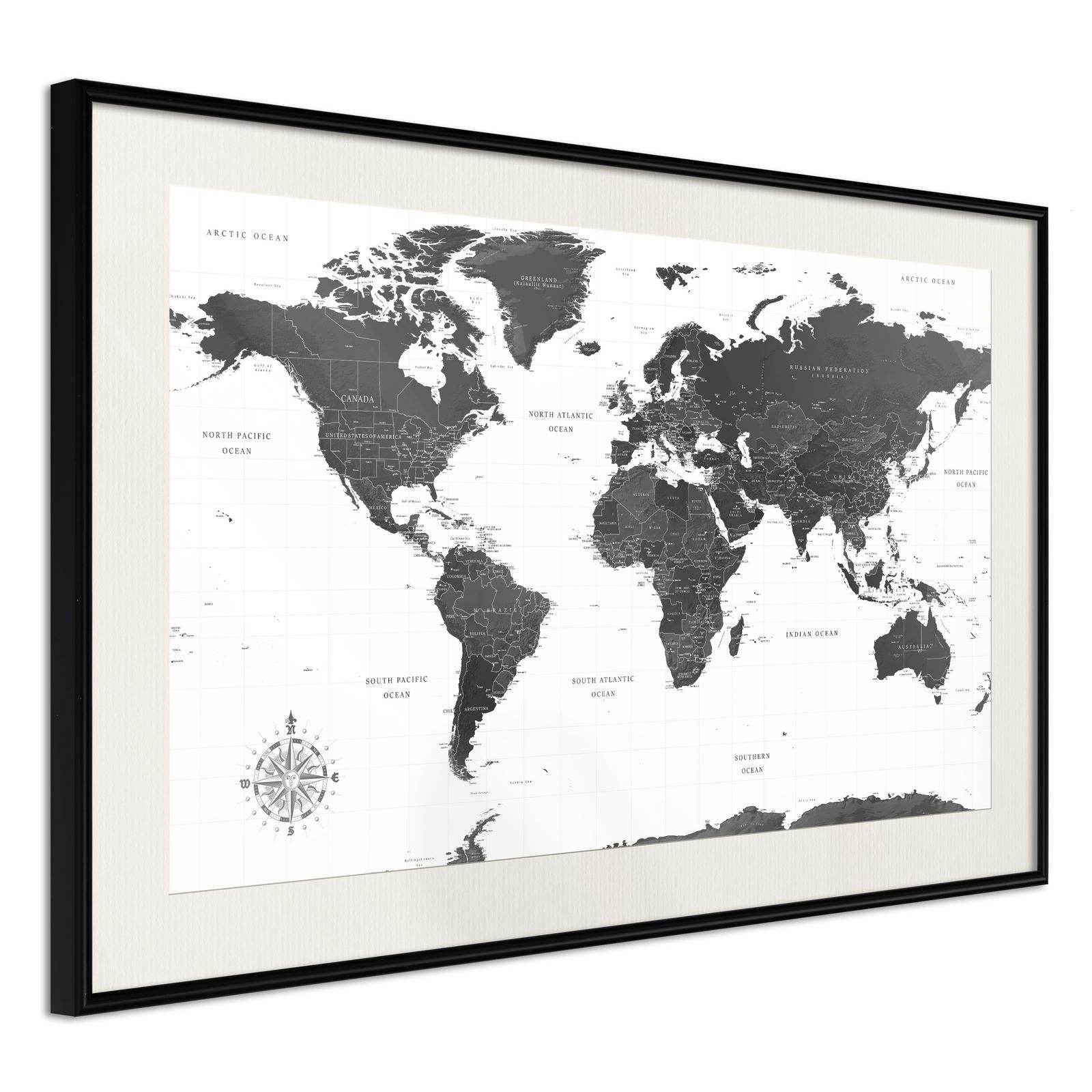 Läs mer om Inramad Poster / Tavla - The World in Black and White - 45x30 Svart ram med passepartout