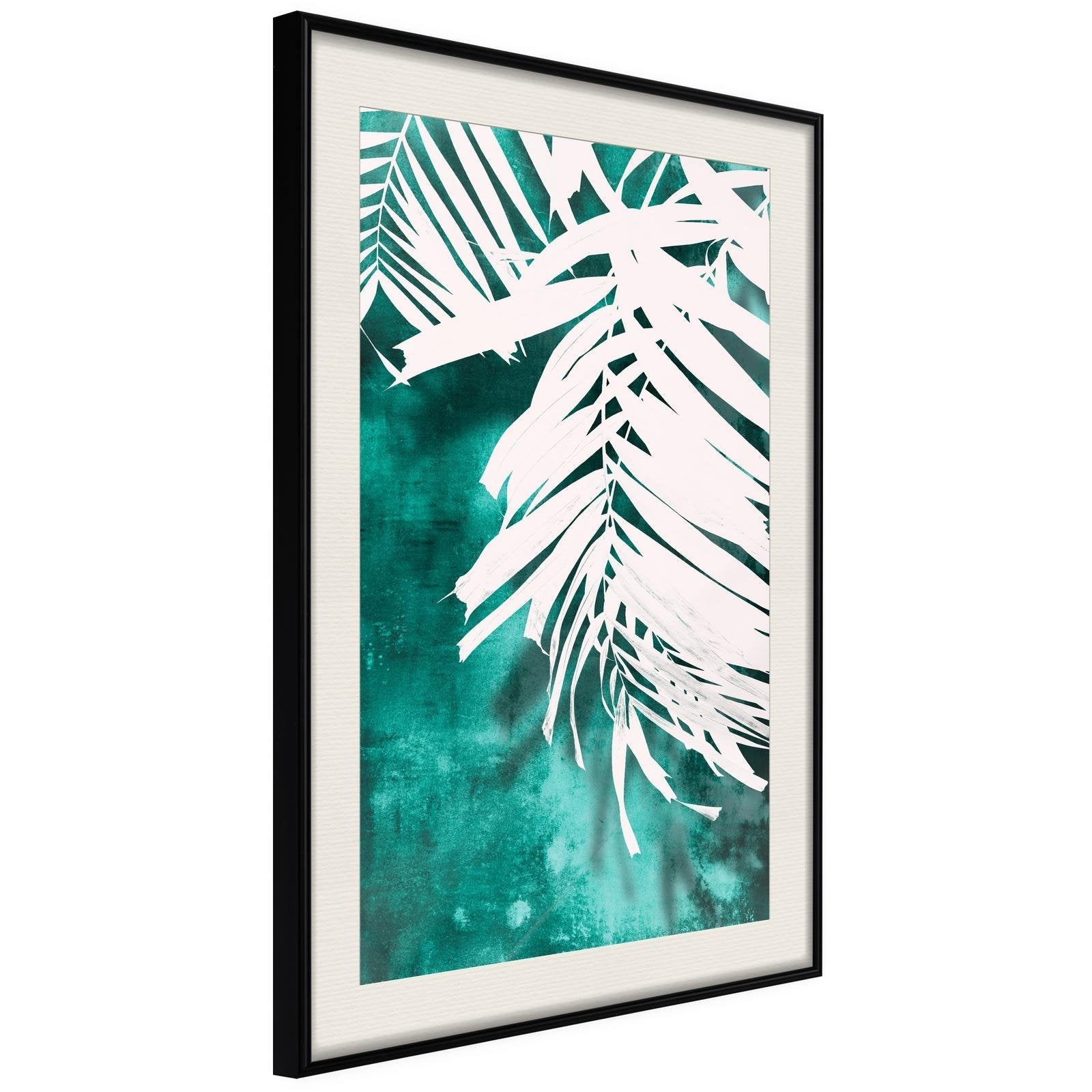 Läs mer om Inramad Poster / Tavla - White Palm on Teal Background - 40x60 Svart ram med passepartout