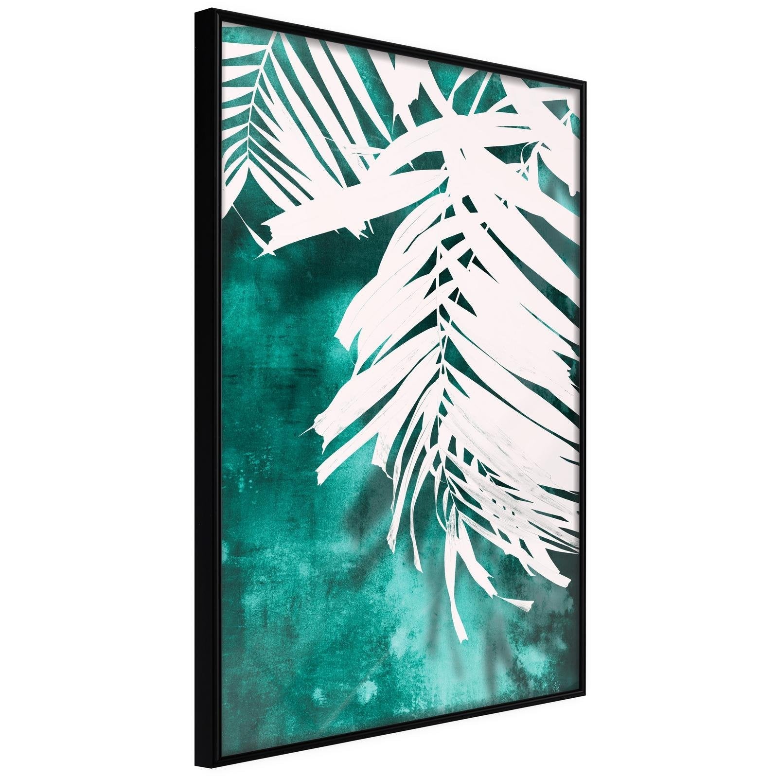 Läs mer om Inramad Poster / Tavla - White Palm on Teal Background - 20x30 Svart ram