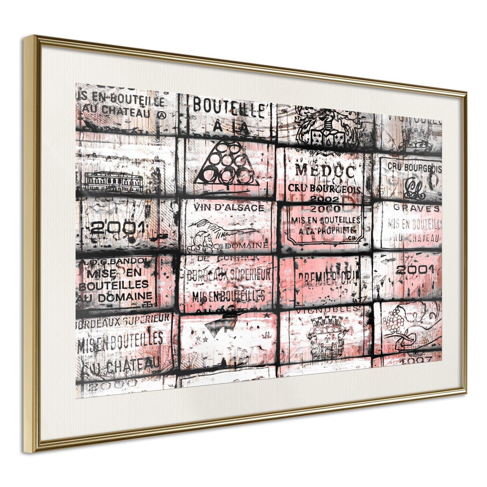 Inramad Poster / Tavla - Wine History - 45x30 Guldram med passepartout
