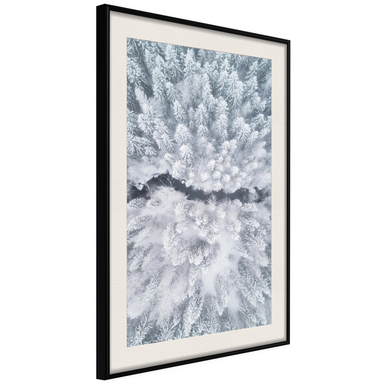Läs mer om Inramad Poster / Tavla - Winter Forest From a Birds Eye View - 20x30 Svart ram med passepartout
