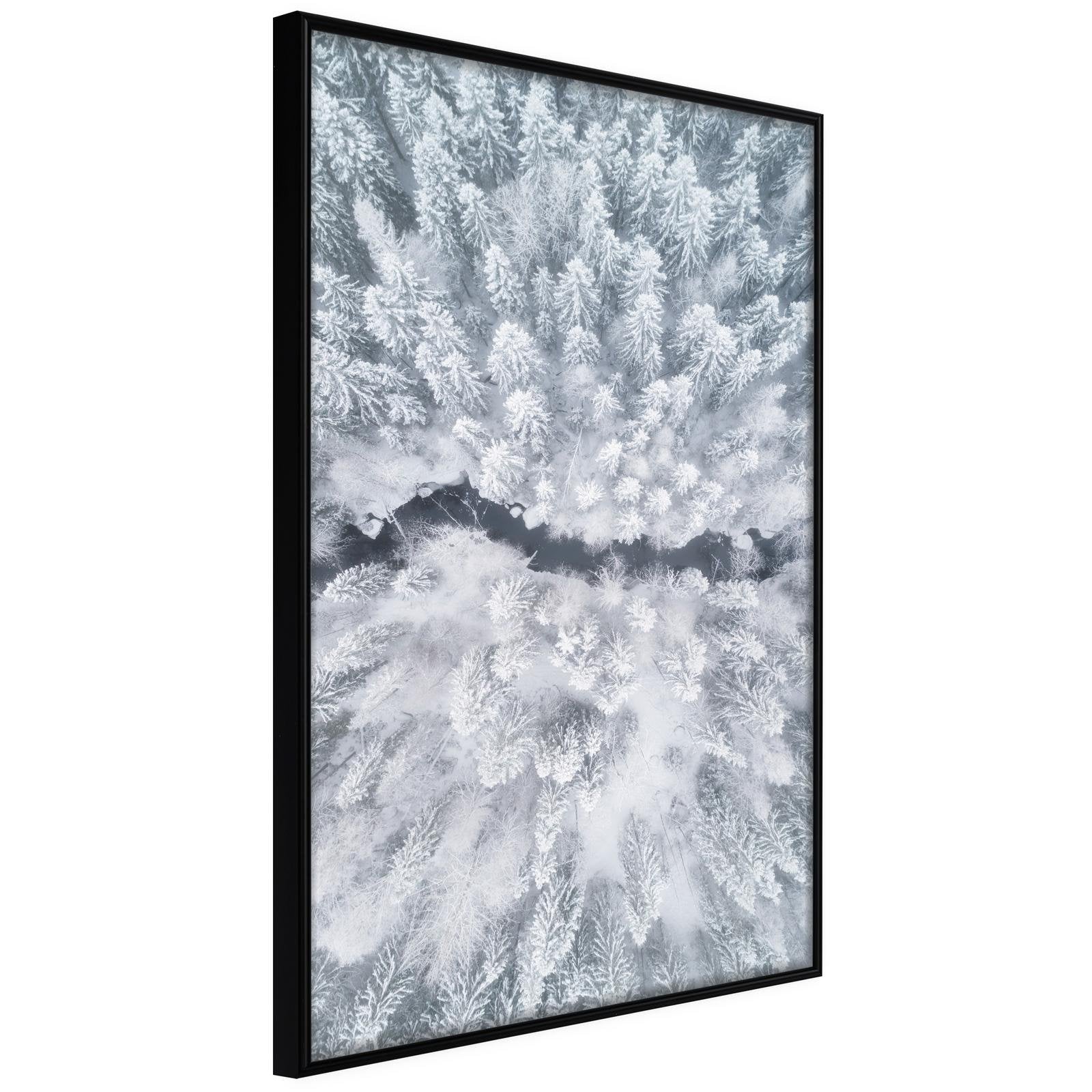 Läs mer om Inramad Poster / Tavla - Winter Forest From a Birds Eye View - 30x45 Svart ram