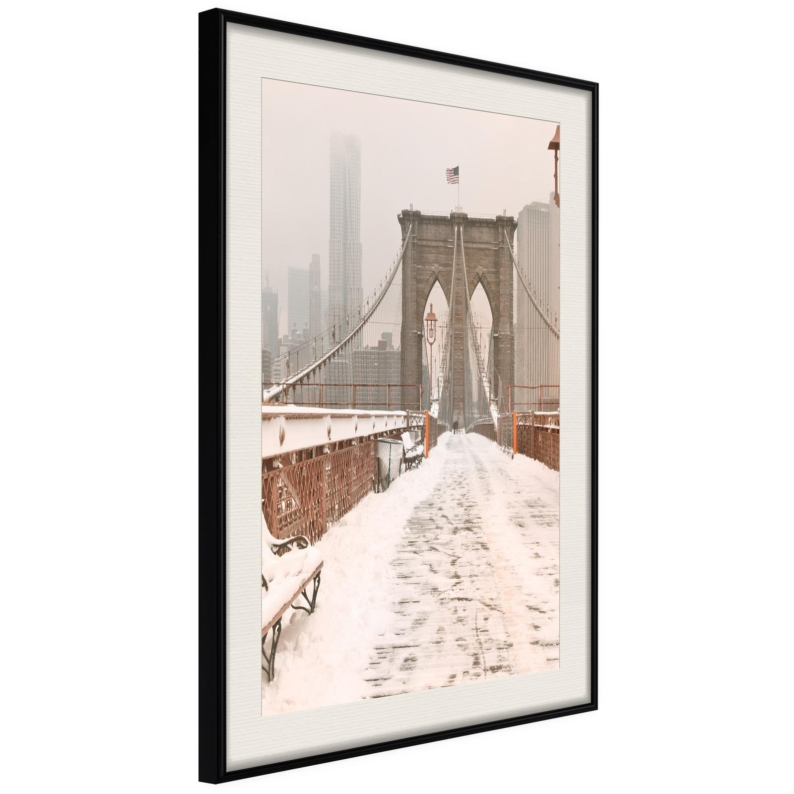 Läs mer om Inramad Poster / Tavla - Winter in New York - 40x60 Svart ram med passepartout