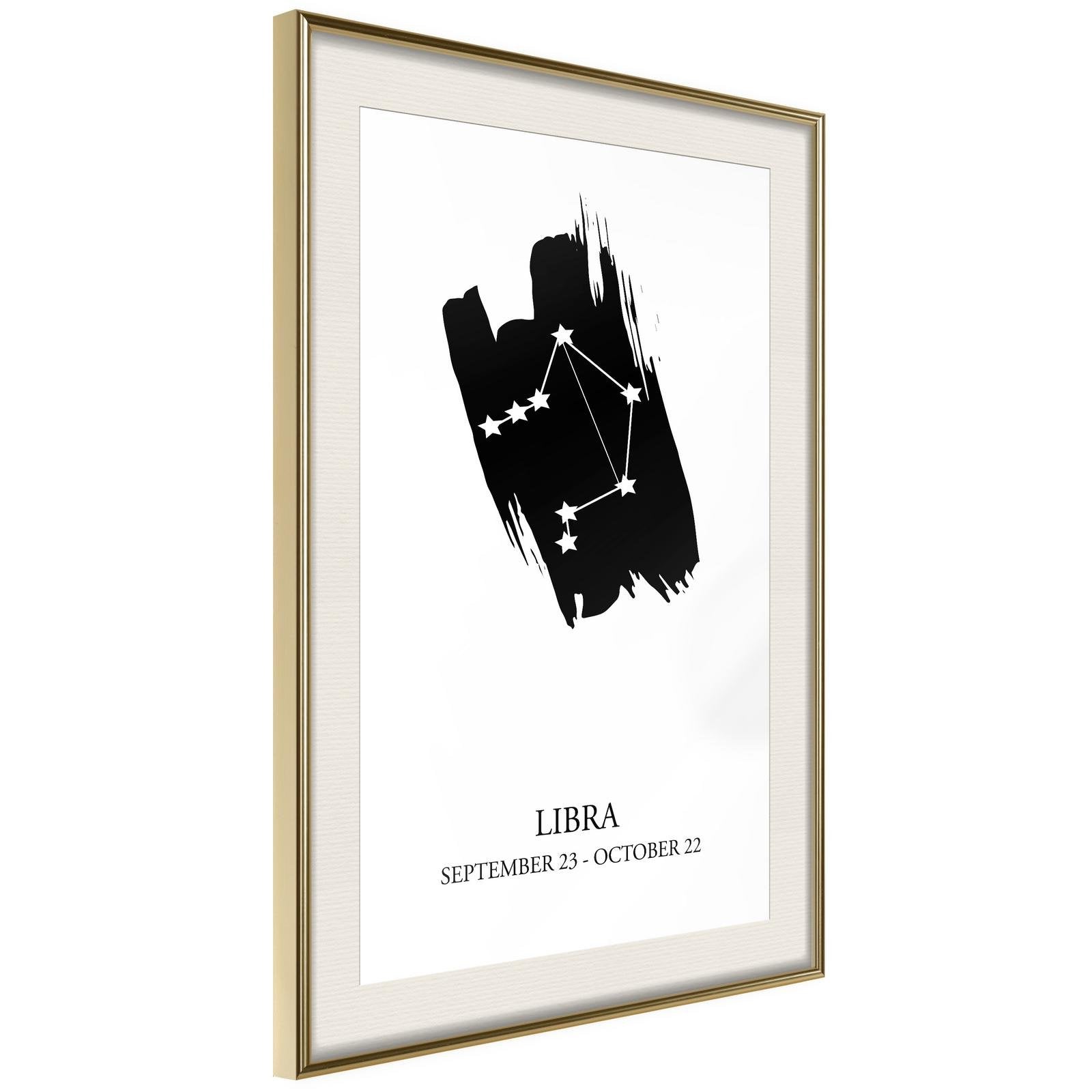 Läs mer om Inramad Poster / Tavla - Zodiac: Libra I - 20x30 Guldram med passepartout