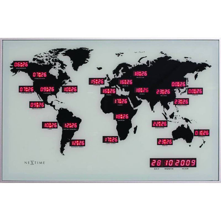 World Time Digit väggklocka med världskarta