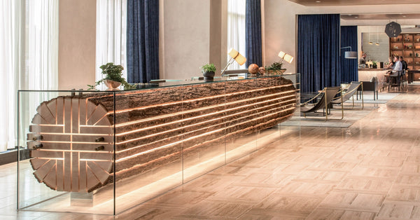 Hotel Reception Desk, Giant Quartersawn Log - Old School Cool