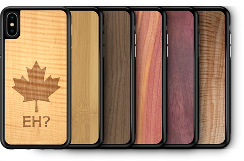 Slim Wooden Phone Case "Canada Eh?" in Shimmering Maple