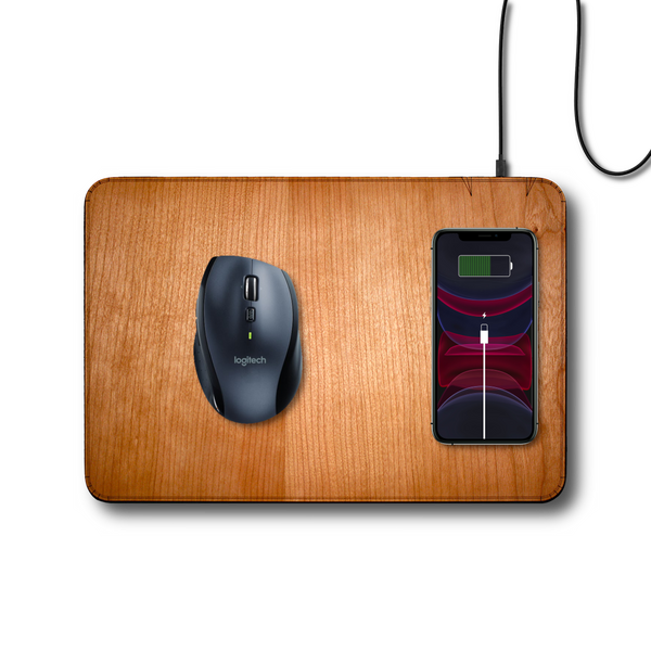 Oversize Wood Mousepad with 10 watt Qi Wireless Fast Charger