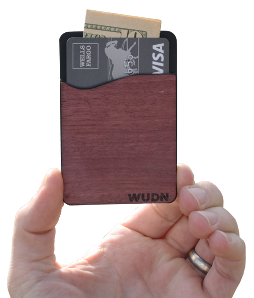 WUDN Wooden Business Card Holder Wallet, Holds 20 Cards, Built with Stainless Steel and Real Wood - Sawtooth Mountains Bamboo