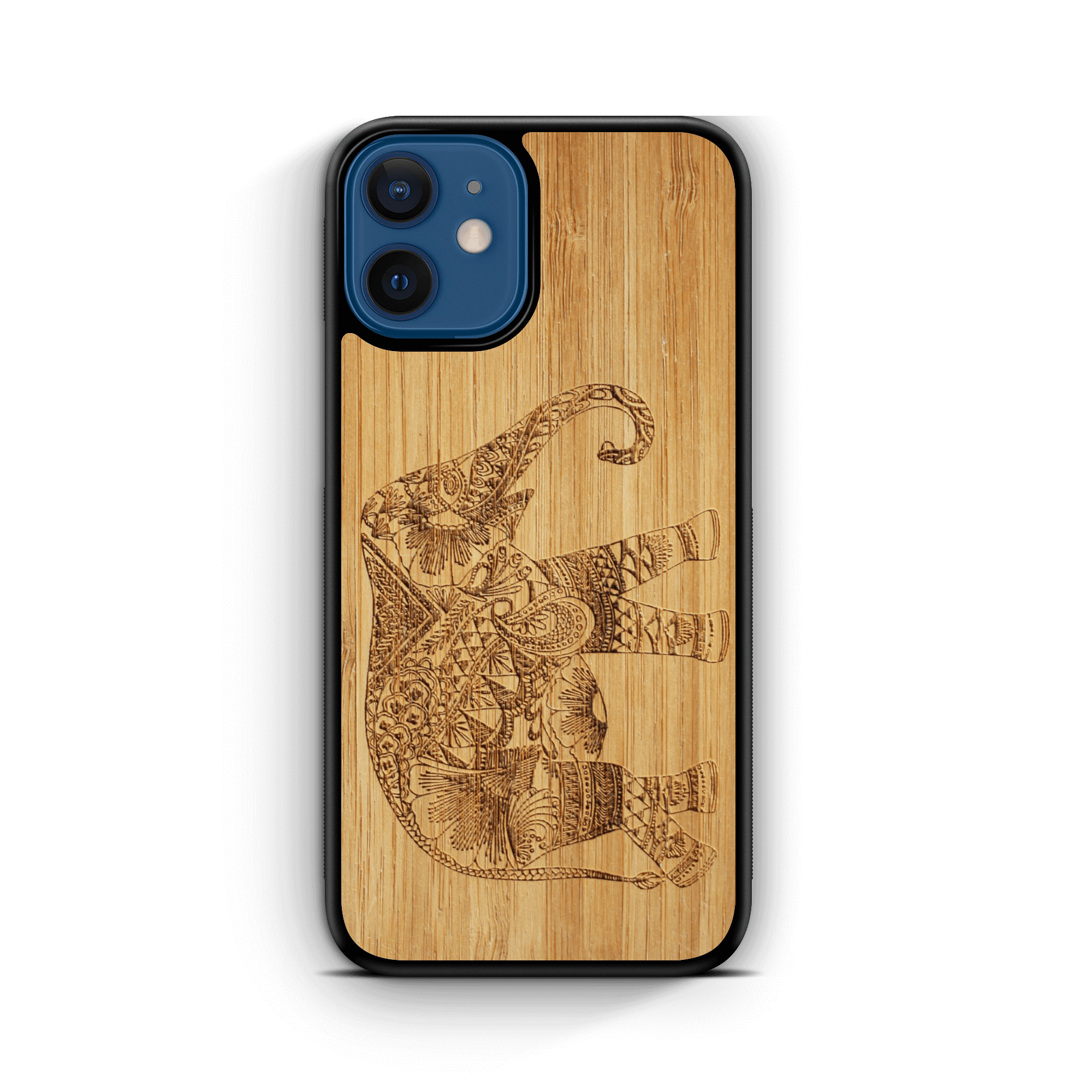 Slim Wooden Phone Case | Artistic Elephant in Carmalized Bamboo