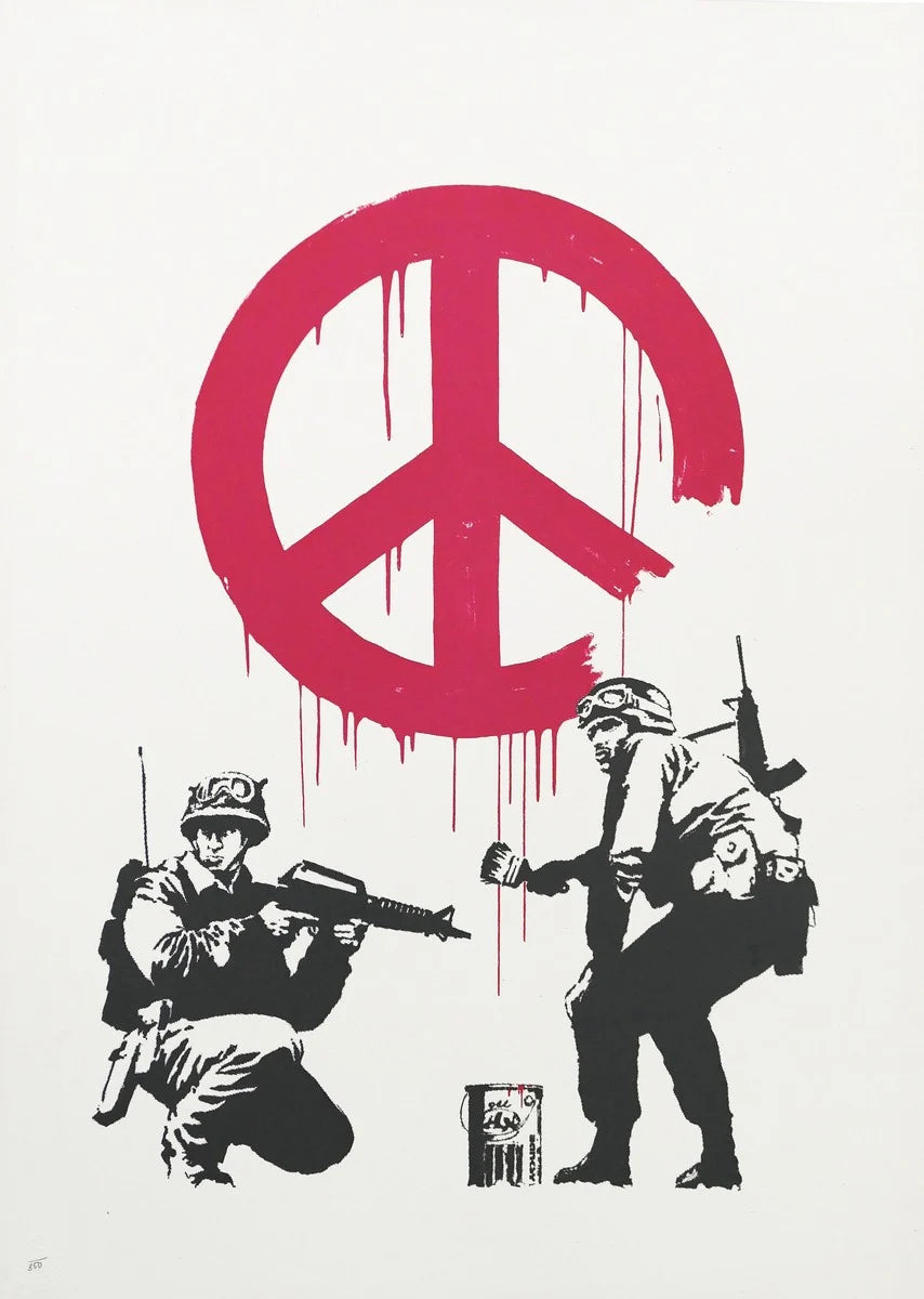 Banksy Soldiers Graffiti Peace Sign