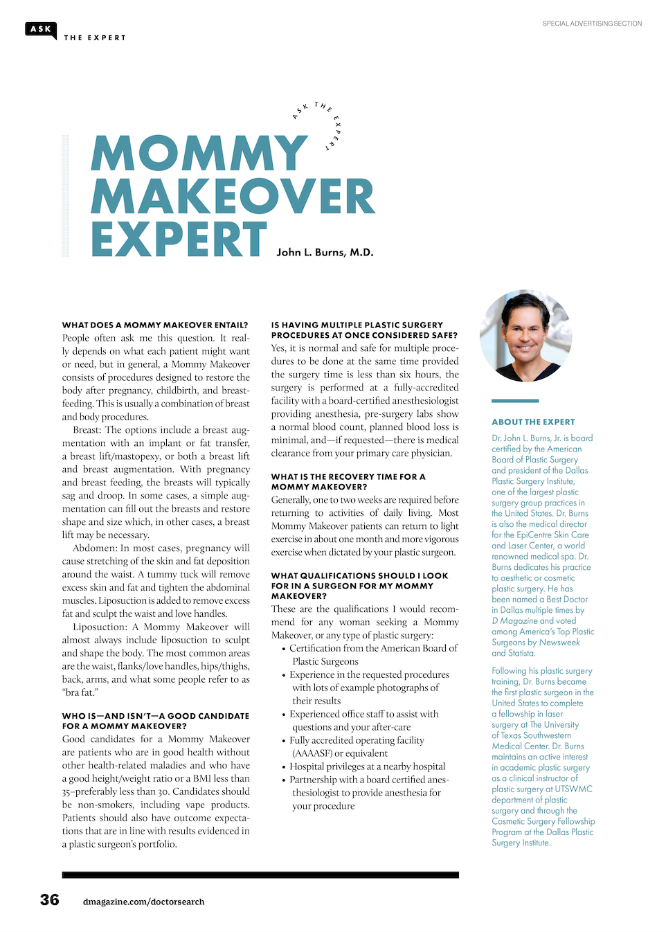 D magazine's Ask The Expert | Mommy Makeover Expert, John L. Burns, MD