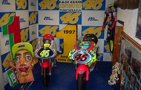 The Aprilia RS 125 (left) and 250 (right) with which Rossi won the 125cc World Championship in 1997 and the 250cc World Championship in 1999.