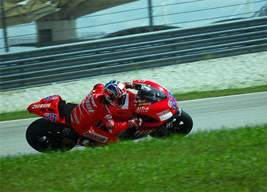 Stoner during the MotoGP pre-season test session at Sepang International Circuit in Malaysia in January 2007