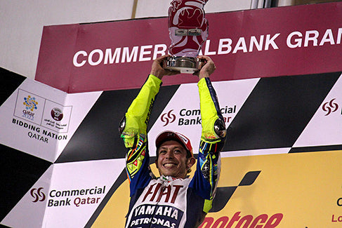 Rossi celebrates victory at the 2010 Qatar Grand Prix