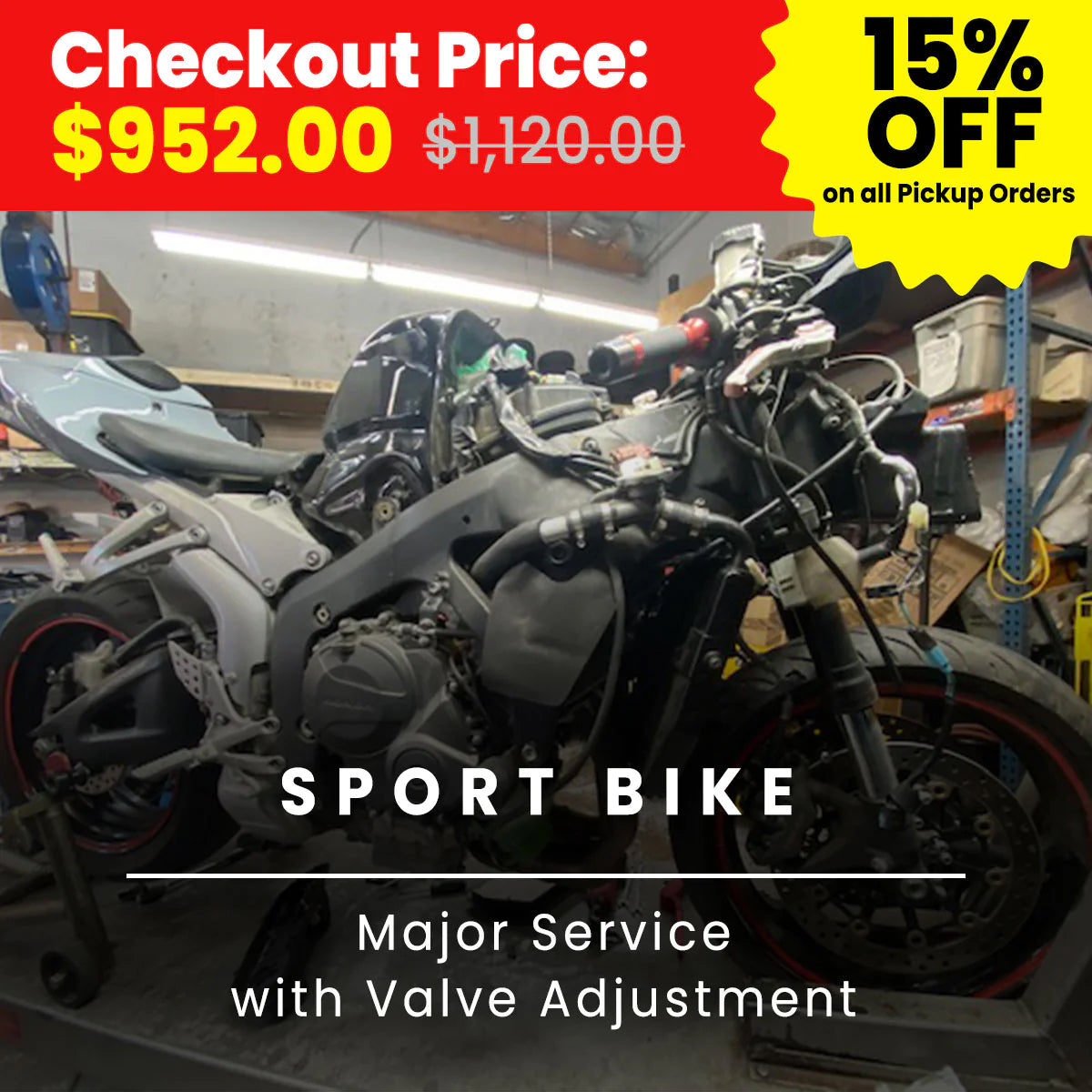 Motorcycle Major Service With Valve Adjustment (At Location: Fullerton CA)