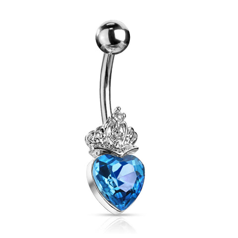 Aqua Heart Tiara 316L Surgical Steel Belly Button Navel Rings