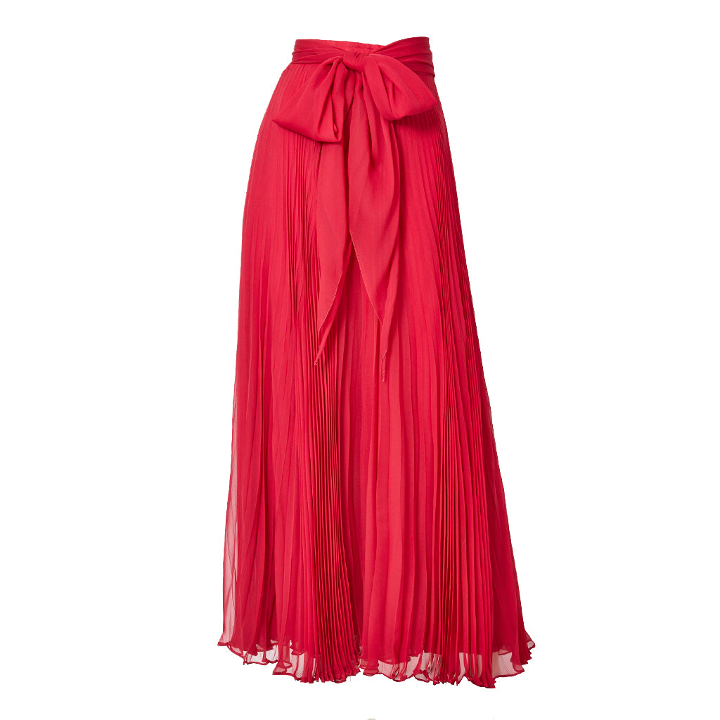 red silk maxi skirt