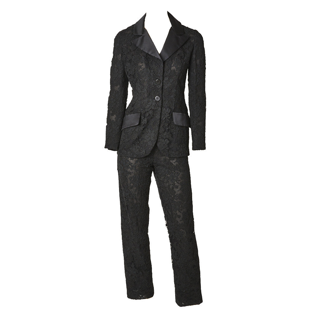 black lace pants suit