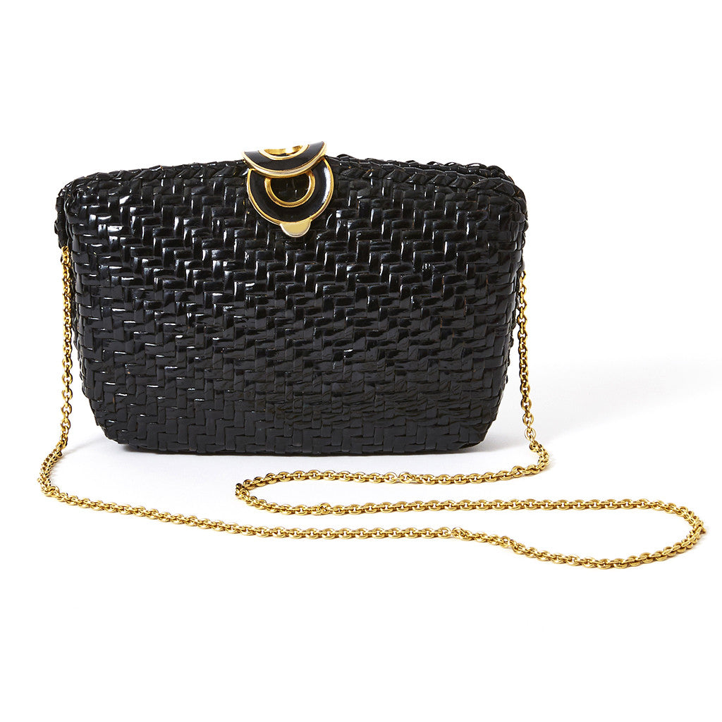 black straw shoulder bag