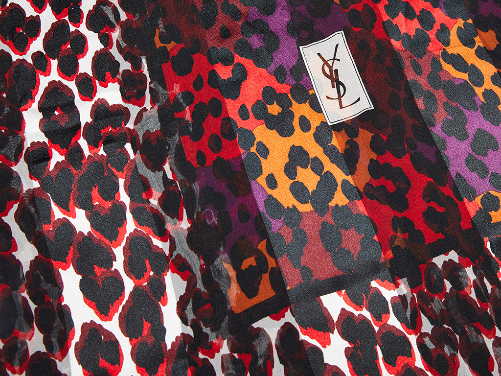 Yves Saint Laurent Leopard Pattern Silk Jacquard Scarf ...