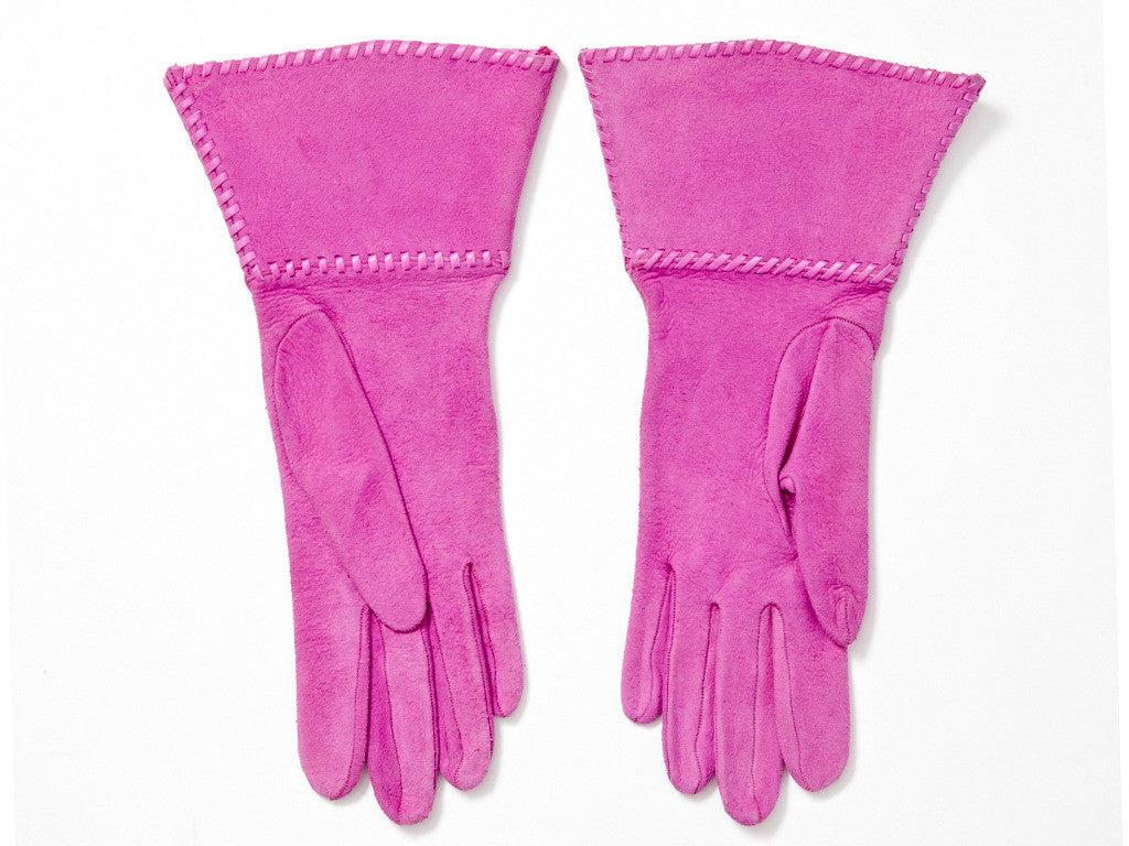 pink suede gloves