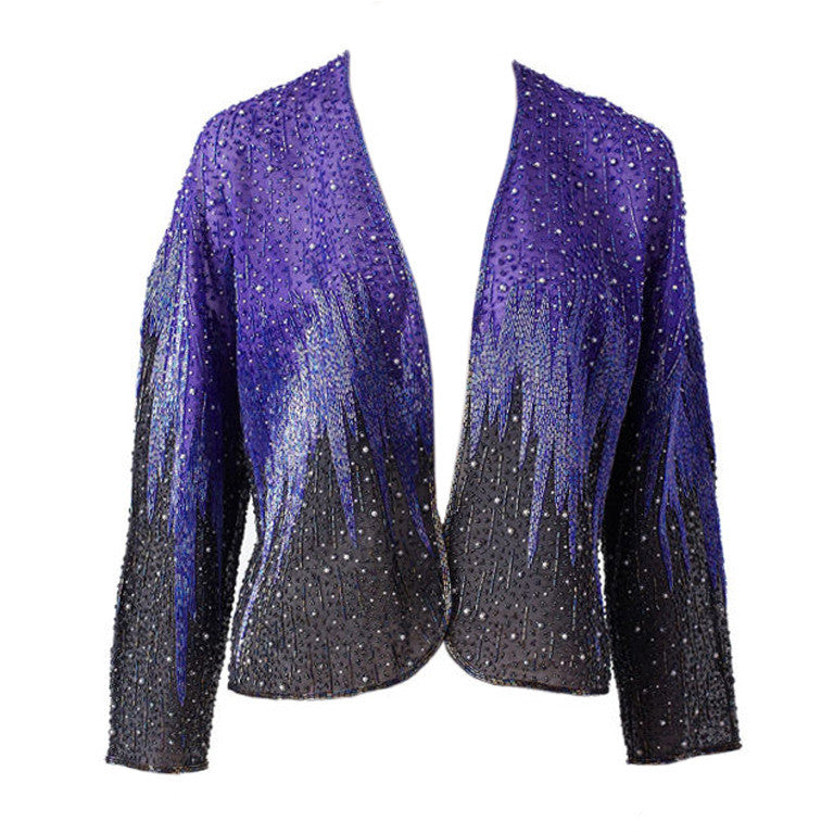 Halston Violet Beaded Evening Jacket – marlenewetherell.com