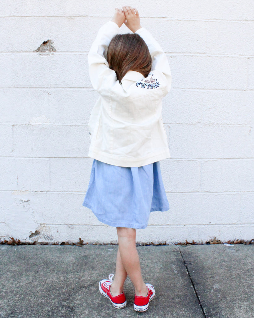 Girls White Denim Jacket