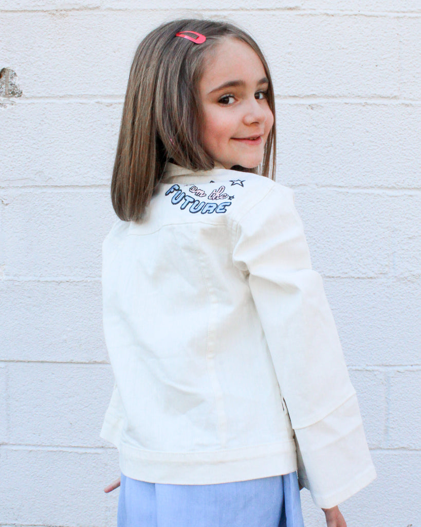 Girls White Denim Jacket