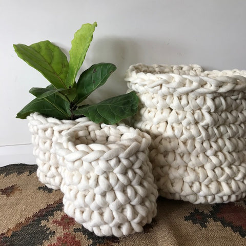 Crocheted Basket: Double Stranded Version Using Wool and the Gang