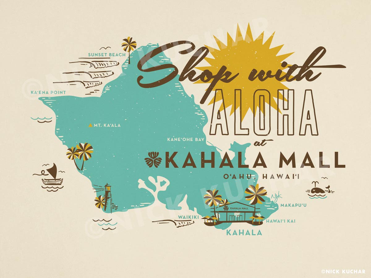 Nick Kuchar Vintage Hawaii Map Totebag
