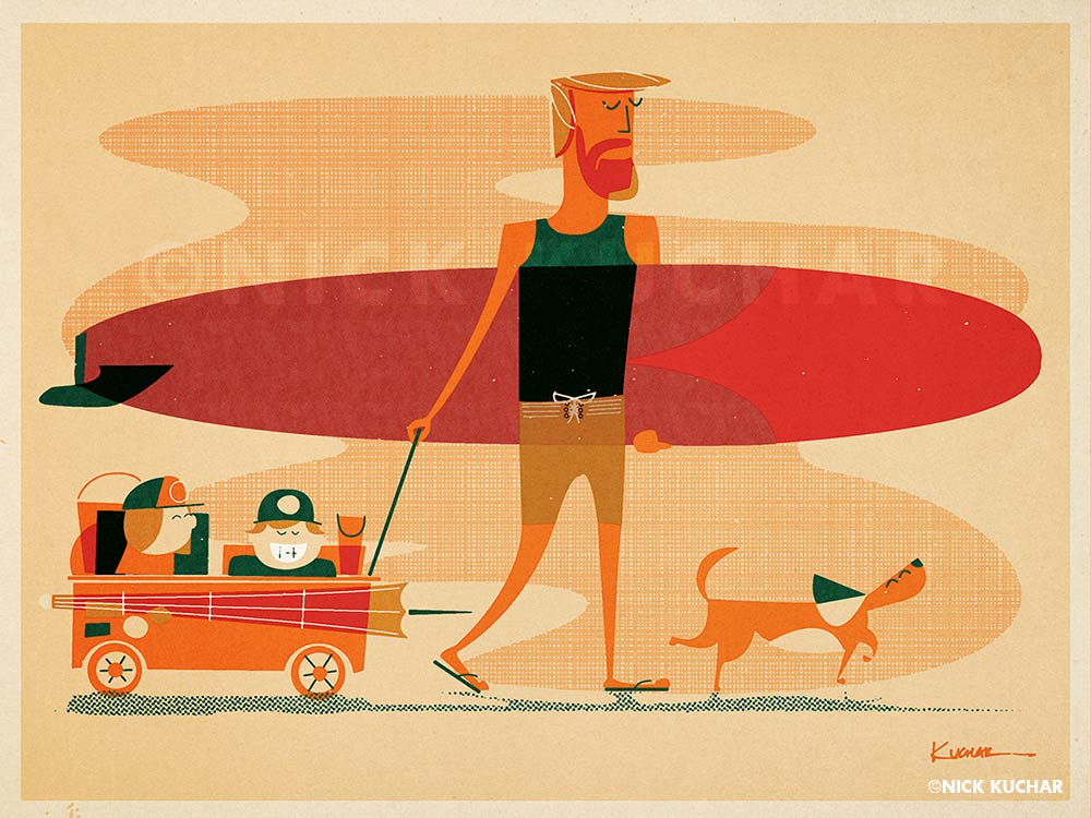 Nick Kuchar vintage surf illustration medium