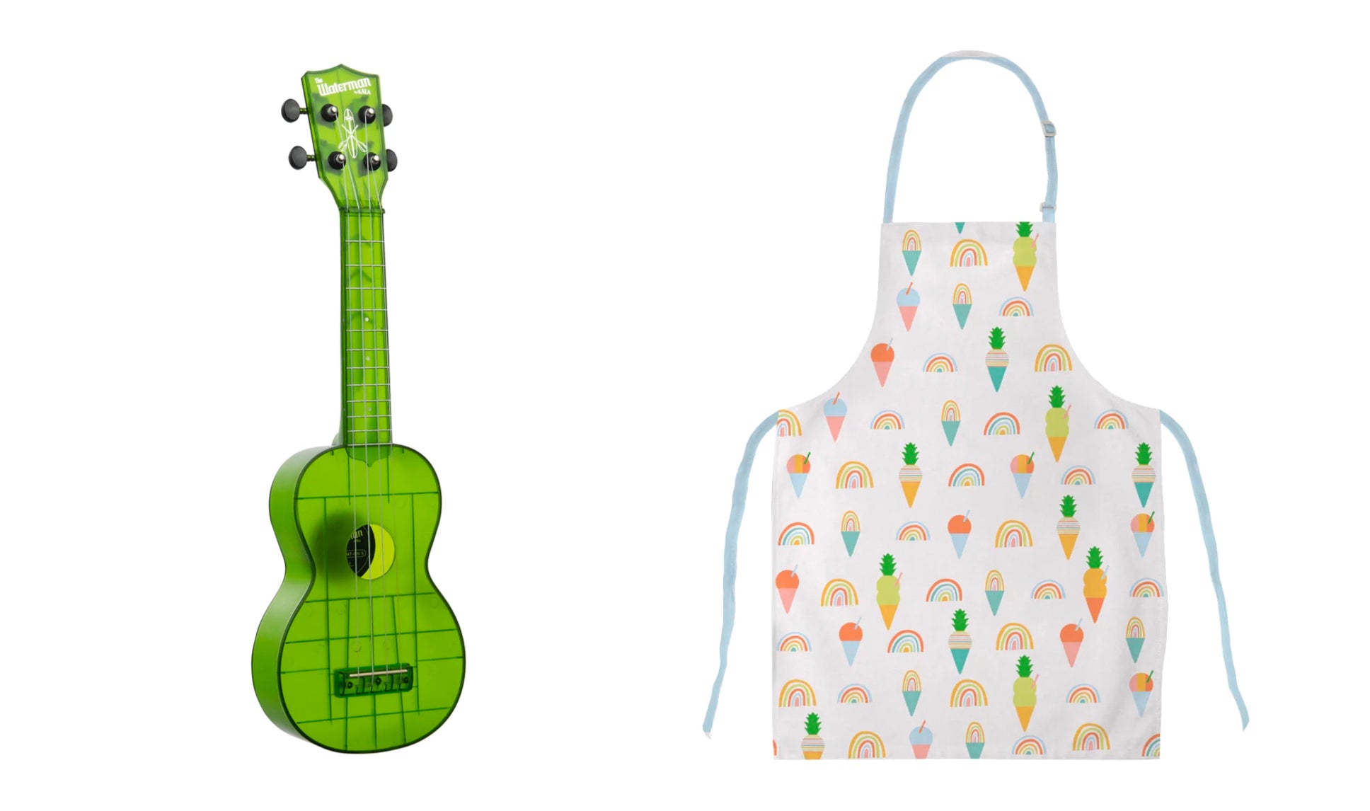 Transparent ukulele and a pineapple kids apron