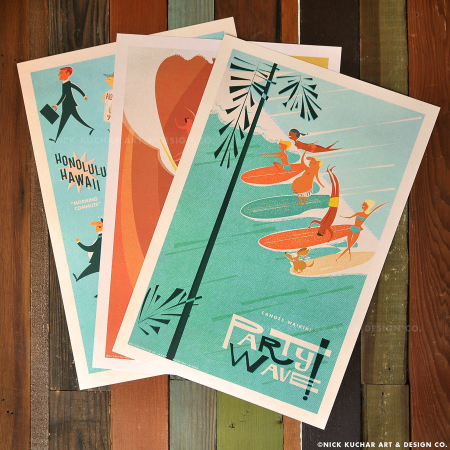 Island Life Series Retro Hawaii Travel Prints Hawaii Retro Surf