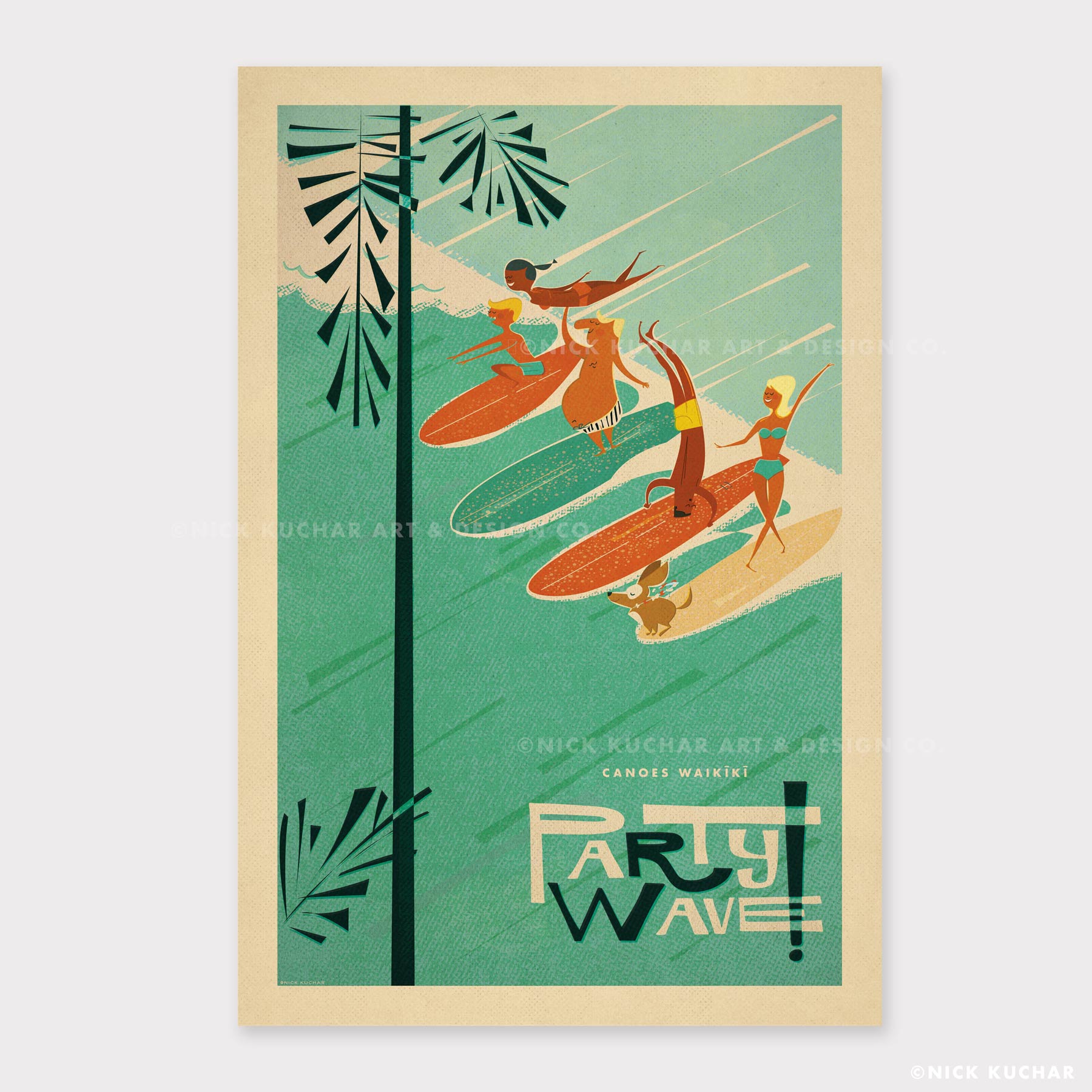 Waikiki Surf at Queen's Retro Hawaii Travel Print | Waikiki Retro Art